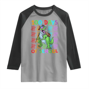 Funny 100 Days Of School T-Rex Dinosaur Raglan Shirt TS11 Sport Gray Black Print Your Wear