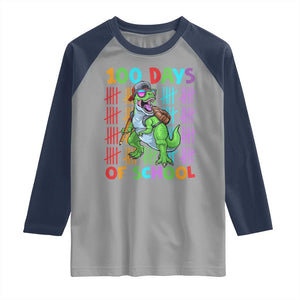 Funny 100 Days Of School T-Rex Dinosaur Raglan Shirt TS11 Sport Gray Navy Print Your Wear