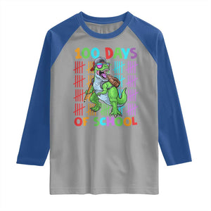 Funny 100 Days Of School T-Rex Dinosaur Raglan Shirt TS11 Sport Gray Royal Print Your Wear