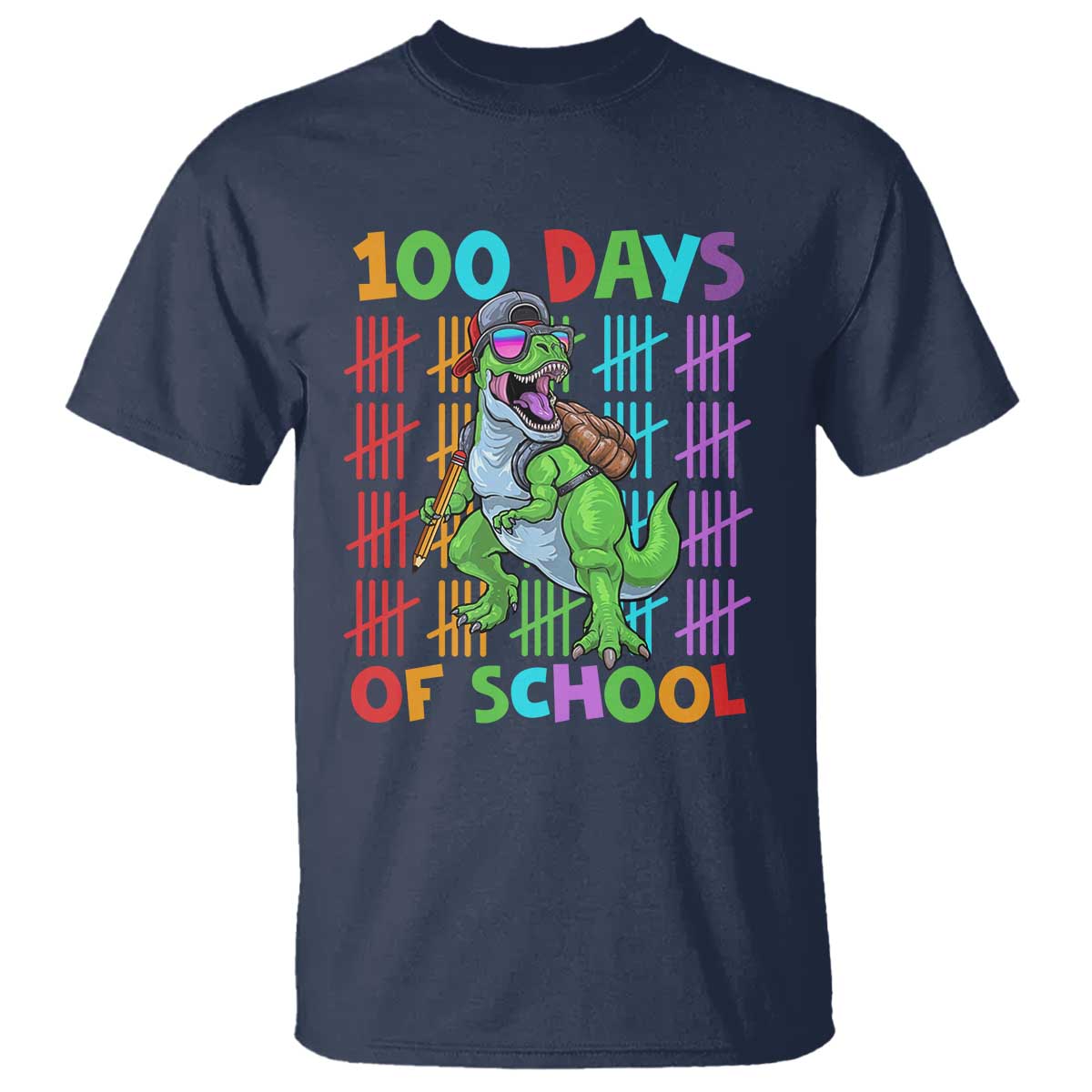 Funny 100 Days Of School T-Rex Dinosaur T Shirt TS11 Navy Print Your Wear