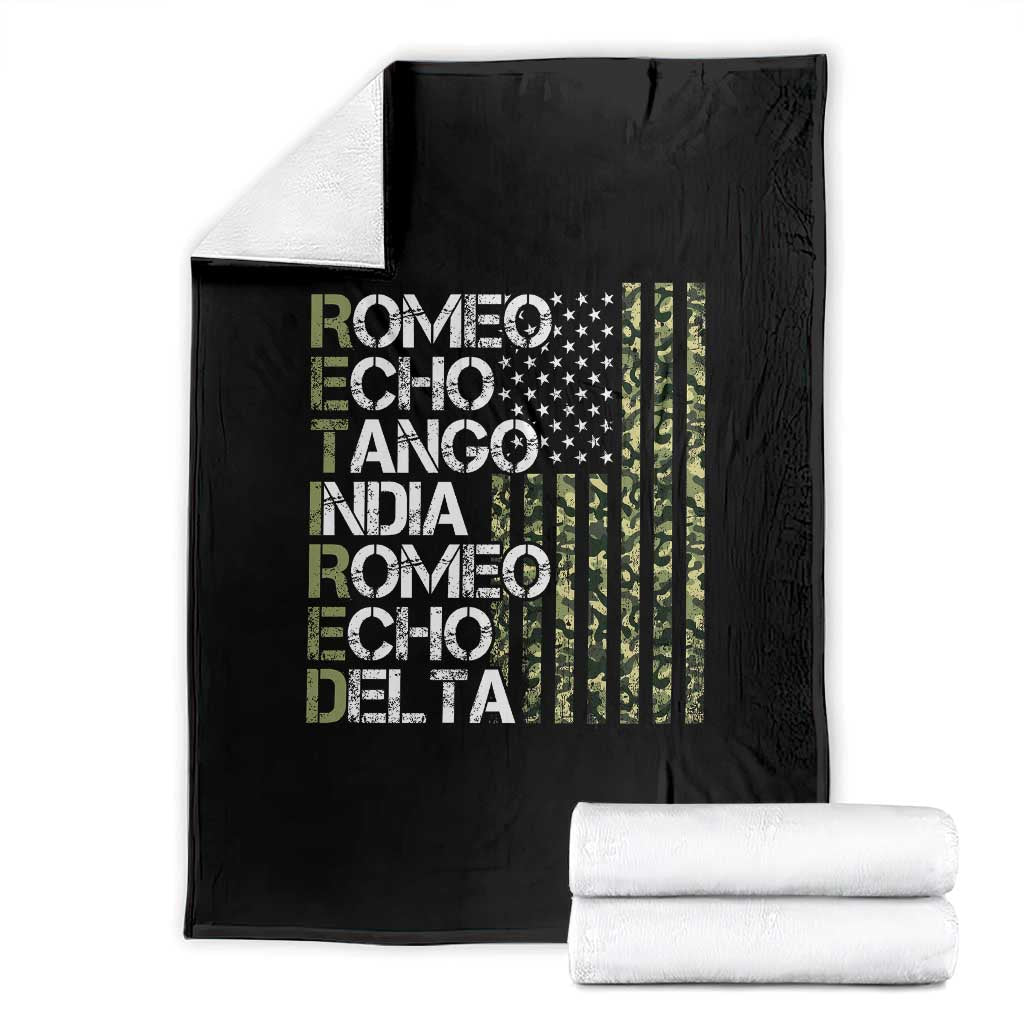 Funny Retired Military Phonetic Alphabet Retirement Throw Blanket Vintage Camouflage Flag TS11 Black Print Your Wear
