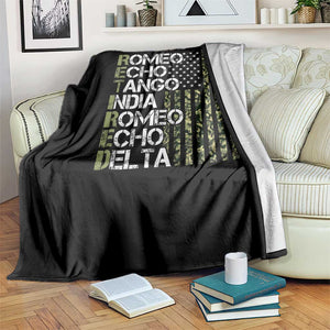 Funny Retired Military Phonetic Alphabet Retirement Throw Blanket Vintage Camouflage Flag TS11 Print Your Wear