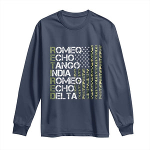 Retired 2025 Military Phonetic Alphabet Retirement Long Sleeve Shirt Vintage Camouflage Flag TS11 Navy Print Your Wear