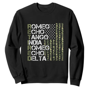 Funny Retired Military Phonetic Alphabet Retirement Sweatshirt Vintage Camouflage Flag TS11 Black Print Your Wear