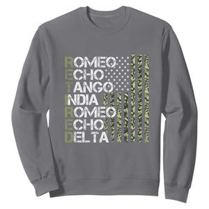 Funny Retired Military Phonetic Alphabet Retirement Sweatshirt Vintage Camouflage Flag TS11 Charcoal Print Your Wear