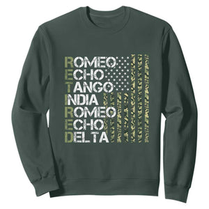 Funny Retired Military Phonetic Alphabet Retirement Sweatshirt Vintage Camouflage Flag TS11 Dark Forest Green Print Your Wear