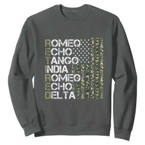 Funny Retired Military Phonetic Alphabet Retirement Sweatshirt Vintage Camouflage Flag TS11 Dark Heather Print Your Wear