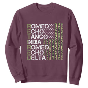 Funny Retired Military Phonetic Alphabet Retirement Sweatshirt Vintage Camouflage Flag TS11 Maroon Print Your Wear