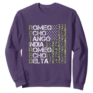 Funny Retired Military Phonetic Alphabet Retirement Sweatshirt Vintage Camouflage Flag TS11 Purple Print Your Wear
