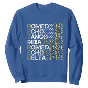 Funny Retired Military Phonetic Alphabet Retirement Sweatshirt Vintage Camouflage Flag TS11 Royal Blue Print Your Wear