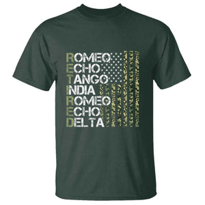 Retired 2025 Military Phonetic Alphabet Retirement T Shirt Vintage Camouflage Flag TS11 Dark Forest Green Print Your Wear