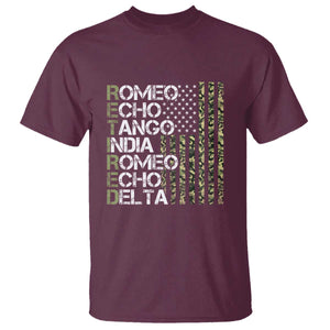 Retired 2025 Military Phonetic Alphabet Retirement T Shirt Vintage Camouflage Flag TS11 Maroon Print Your Wear