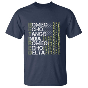 Retired 2025 Military Phonetic Alphabet Retirement T Shirt Vintage Camouflage Flag TS11 Navy Print Your Wear