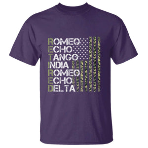 Retired 2025 Military Phonetic Alphabet Retirement T Shirt Vintage Camouflage Flag TS11 Purple Print Your Wear