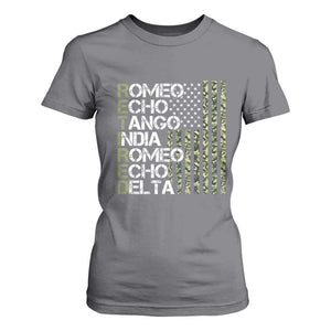 Retired 2025 Military Phonetic Alphabet Retirement T Shirt For Women Vintage Camouflage Flag TS11 Charcoal Print Your Wear