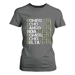 Retired 2025 Military Phonetic Alphabet Retirement T Shirt For Women Vintage Camouflage Flag TS11 Dark Heather Print Your Wear