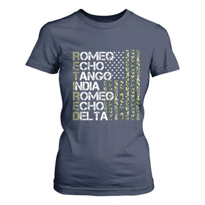 Retired 2025 Military Phonetic Alphabet Retirement T Shirt For Women Vintage Camouflage Flag TS11 Navy Print Your Wear