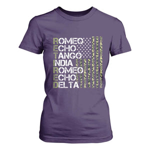 Retired 2025 Military Phonetic Alphabet Retirement T Shirt For Women Vintage Camouflage Flag TS11 Purple Print Your Wear