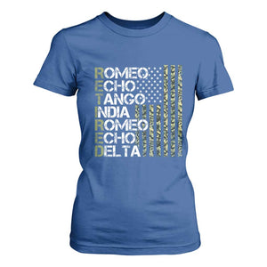 Retired 2025 Military Phonetic Alphabet Retirement T Shirt For Women Vintage Camouflage Flag TS11 Royal Blue Print Your Wear