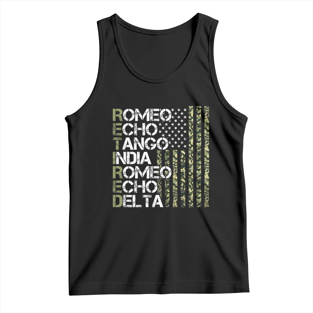Funny Retired Military Phonetic Alphabet Retirement Tank Top Vintage Camouflage Flag TS11 Black Print Your Wear