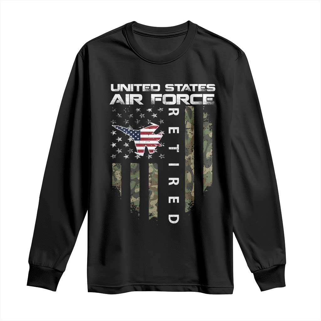 Funny United States Air Force Retired Long Sleeve Shirt Camo American Flag Fighter TS11 Black Print Your Wear