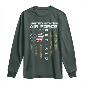 Funny United States Air Force Retired Long Sleeve Shirt Camo American Flag Fighter TS11 Dark Forest Green Print Your Wear