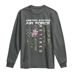 Funny United States Air Force Retired Long Sleeve Shirt Camo American Flag Fighter TS11 Dark Heather Print Your Wear