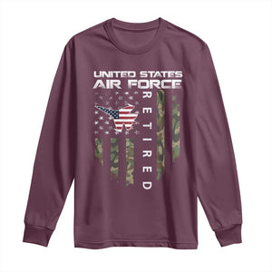 Funny United States Air Force Retired Long Sleeve Shirt Camo American Flag Fighter TS11 Maroon Print Your Wear