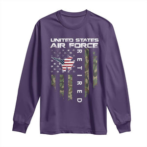 Funny United States Air Force Retired Long Sleeve Shirt Camo American Flag Fighter TS11 Purple Print Your Wear