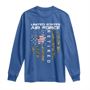 Funny United States Air Force Retired Long Sleeve Shirt Camo American Flag Fighter TS11 Royal Blue Print Your Wear