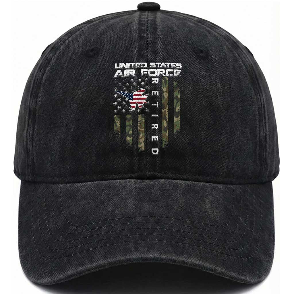Funny United States Air Force Retired Washed Cotton Baseball Cap Camo American Flag Fighter TS11 Print Your Wear