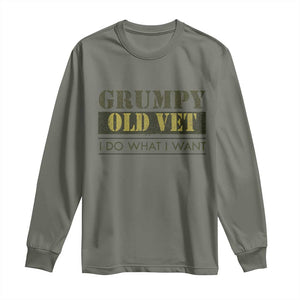 Funny Grumpy Old Vet I Do What I Want Long Sleeve Shirt Military Veteran TS11 Military Green Print Your Wear