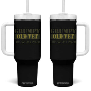 Funny Grumpy Old Vet I Do What I Want Tumbler With Handle Military Veteran TS11 One Size: 40 oz Black Print Your Wear