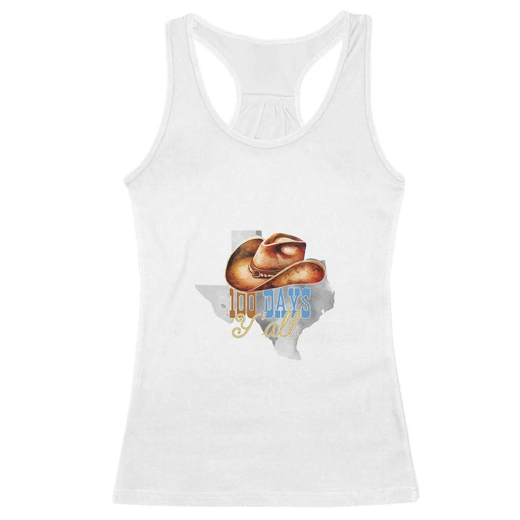 Funny 100th Day Of School Cowboy Racerback Tank Top 100 Days Y'all TX map TS11 White Print Your Wear