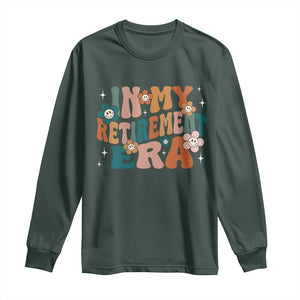 Funny In My Retirement Era Long Sleeve Shirt Retired 2025 Retro Flower TS11 Dark Forest Green Print Your Wear