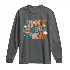 Funny In My Retirement Era Long Sleeve Shirt Retired 2025 Retro Flower TS11 Dark Heather Print Your Wear