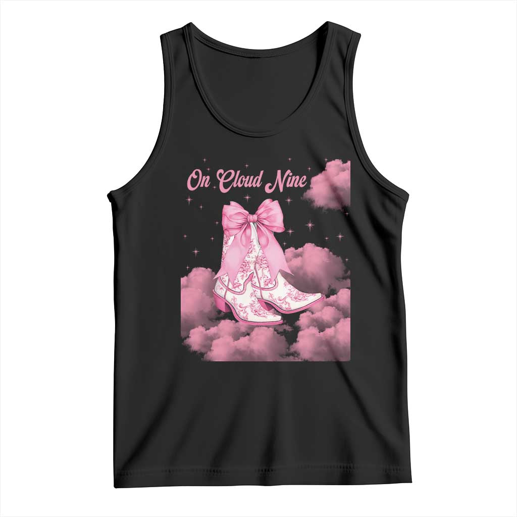 On Cloud Nine Tank Top 9th Birthday Bday Girl Pink Coquette Cowgirl Boots TS11 Black Print Your Wear