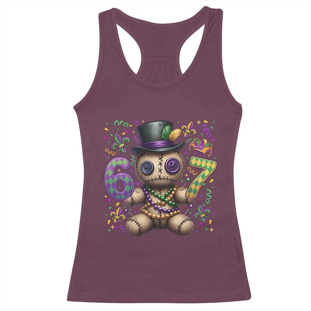 Funny Mardi Gras 67 Voodoo Doll Racerback Tank Top Fat Tuesday Six Seven Meme TS11 Maroon Print Your Wear