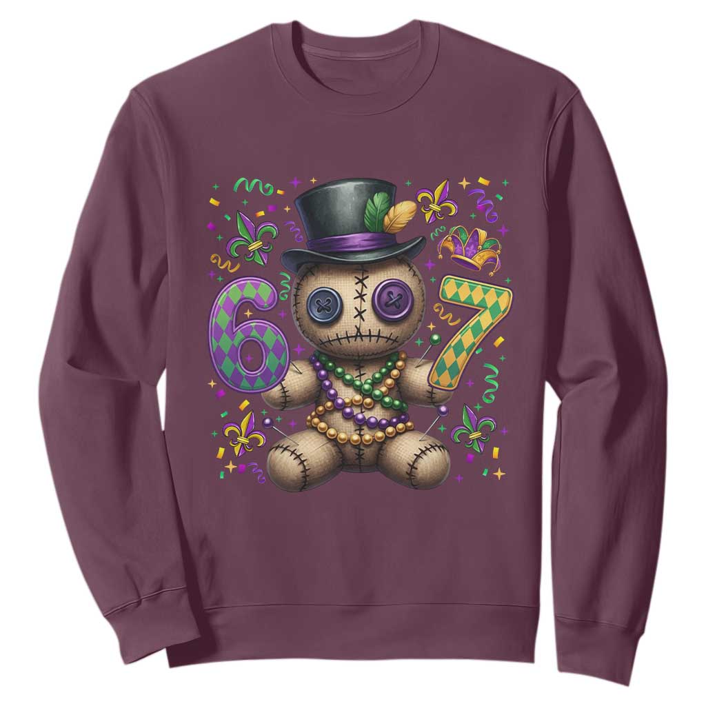 Funny Mardi Gras 67 Voodoo Doll Sweatshirt Fat Tuesday Six Seven Meme TS11 Maroon Print Your Wear