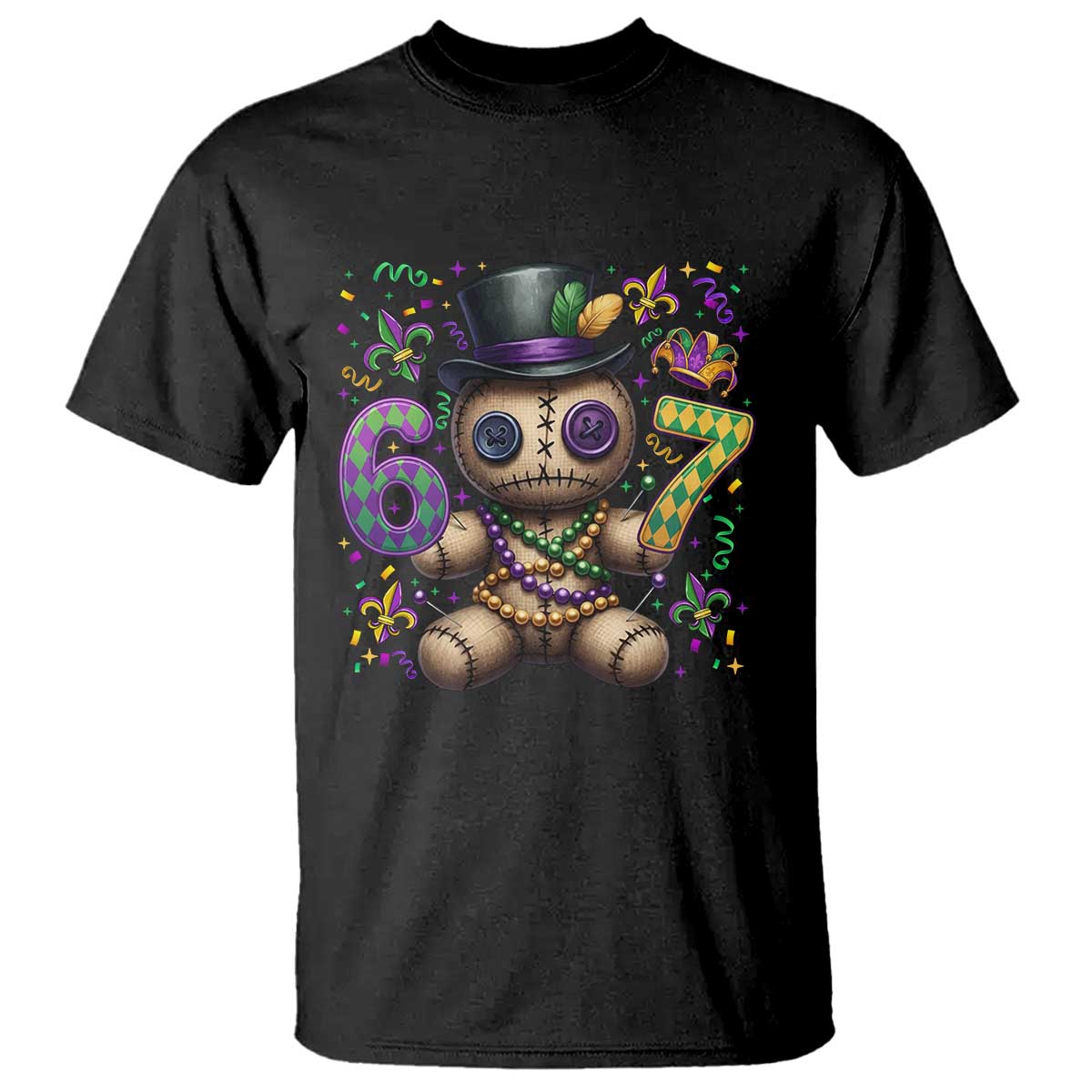 Funny Mardi Gras 67 Voodoo Doll T Shirt Fat Tuesday Six Seven Meme TS11 Black Print Your Wear