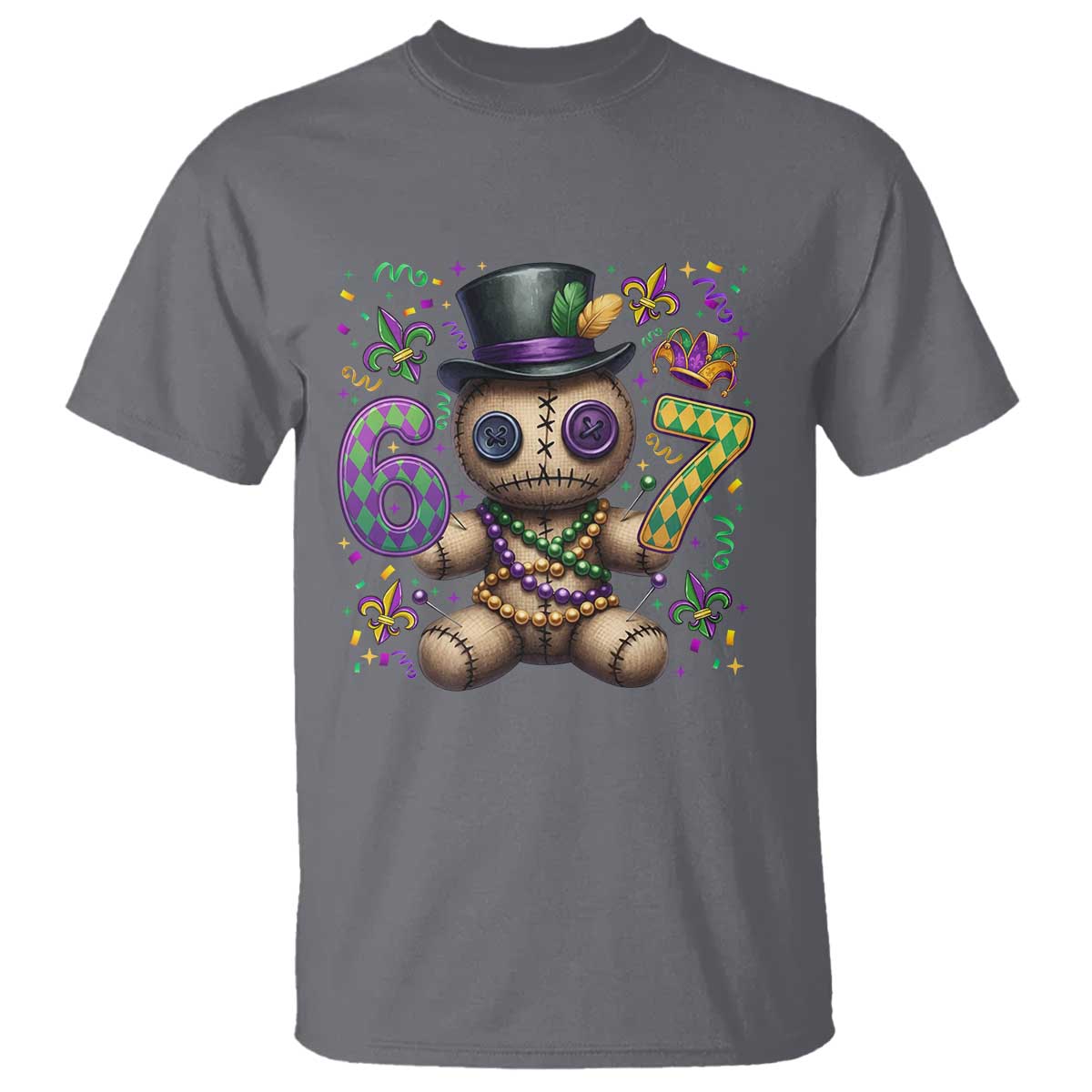 Funny Mardi Gras 67 Voodoo Doll T Shirt Fat Tuesday Six Seven Meme TS11 Charcoal Print Your Wear