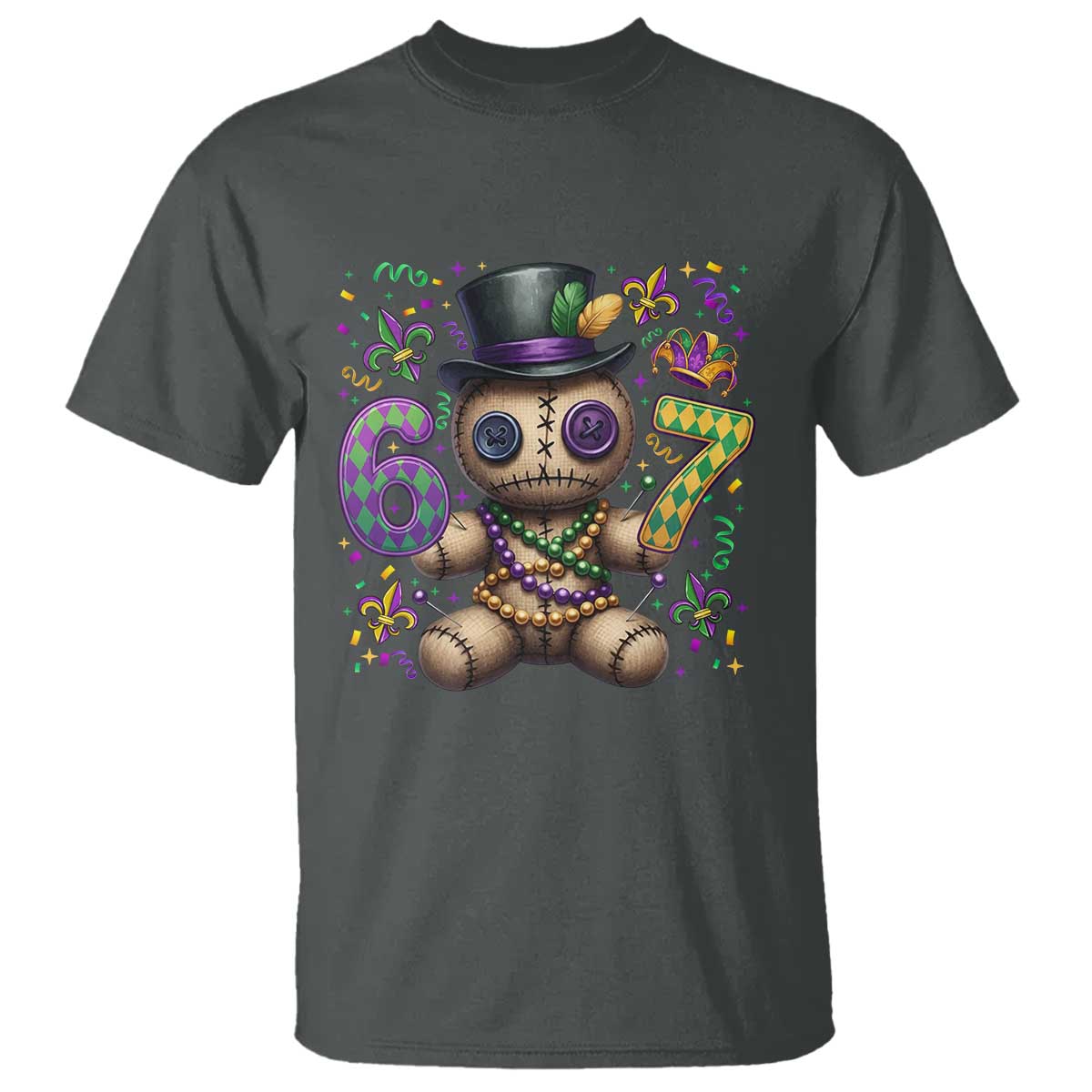 Funny Mardi Gras 67 Voodoo Doll T Shirt Fat Tuesday Six Seven Meme TS11 Dark Heather Print Your Wear