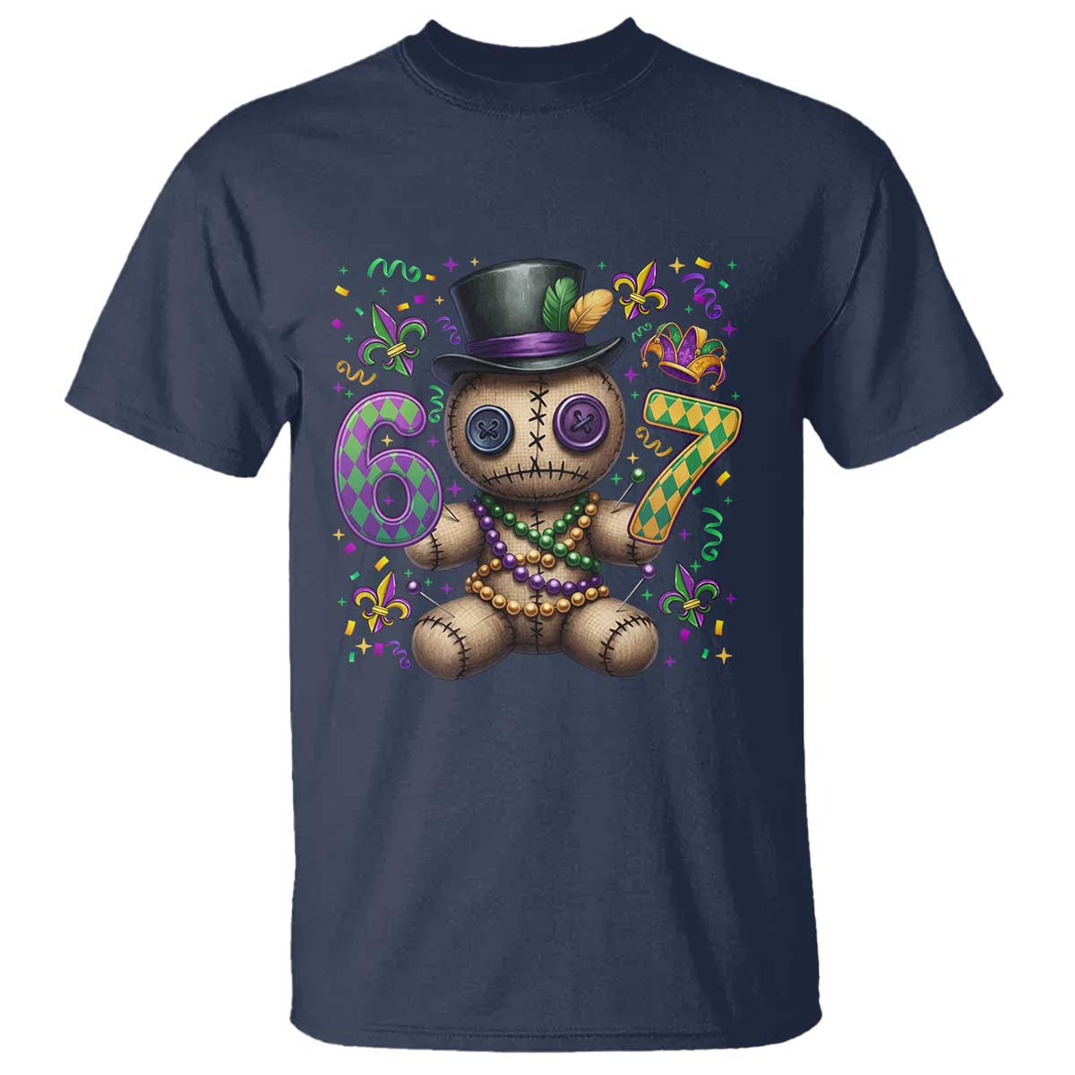 Funny Mardi Gras 67 Voodoo Doll T Shirt Fat Tuesday Six Seven Meme TS11 Navy Print Your Wear