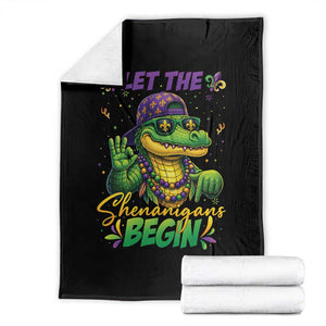 Let The Shenanigans Begin Mardi Gras 67 Meme Throw Blanket Funny Alligator Mardigator Six Seven TS11 Black Print Your Wear