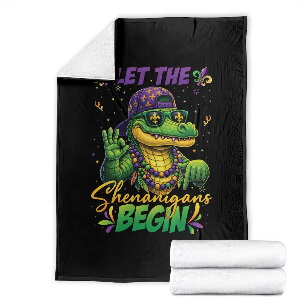 Let The Shenanigans Begin Mardi Gras 67 Meme Throw Blanket Funny Alligator Mardigator Six Seven TS11 Black Print Your Wear
