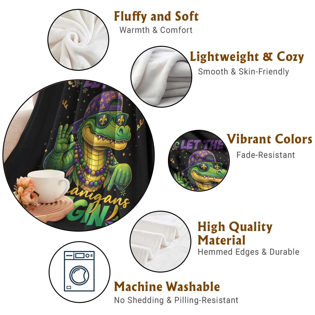 Let The Shenanigans Begin Mardi Gras 67 Meme Throw Blanket Funny Alligator Mardigator Six Seven TS11 Print Your Wear