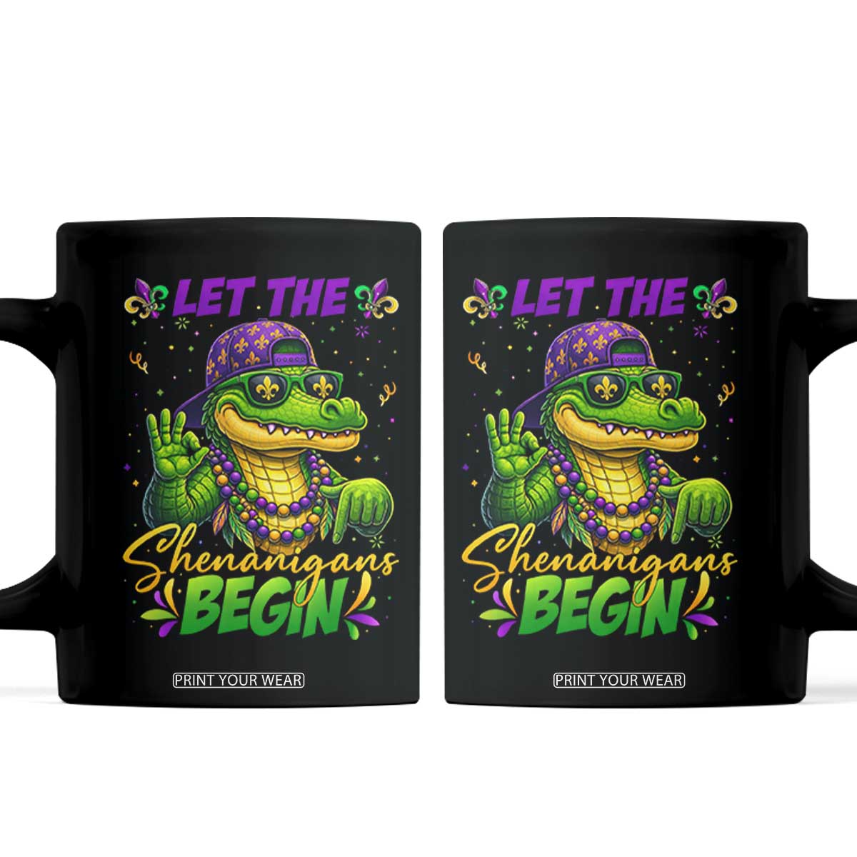 Let The Shenanigans Begin Mardi Gras 67 Meme Coffee Mug Funny Alligator Mardigator Six Seven TS11 Black Print Your Wear