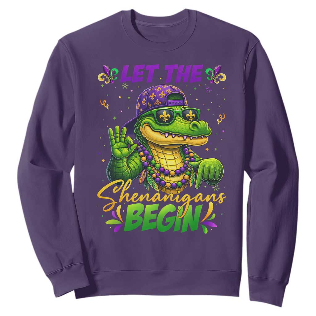 Let The Shenanigans Begin Mardi Gras 67 Meme Sweatshirt Funny Alligator Mardigator Six Seven TS11 Purple Print Your Wear
