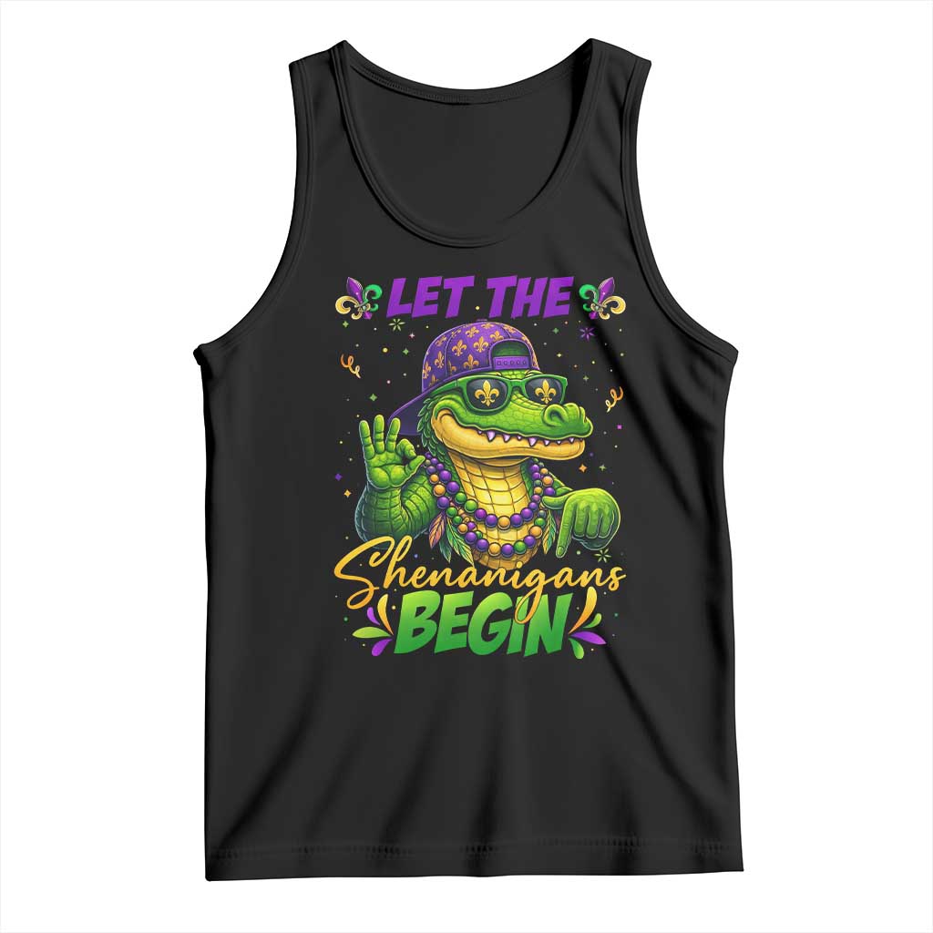 Let The Shenanigans Begin Mardi Gras 67 Meme Tank Top Funny Alligator Mardigator Six Seven TS11 Black Print Your Wear