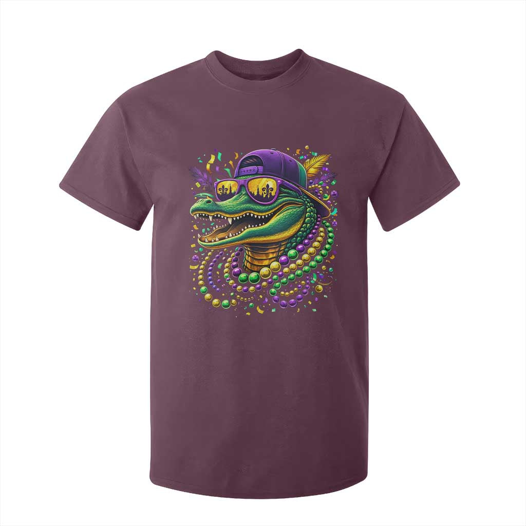 Mardigator Mardi Gras Alligator Carnival Beads T Shirt For Kid TS11 Maroon Print Your Wear